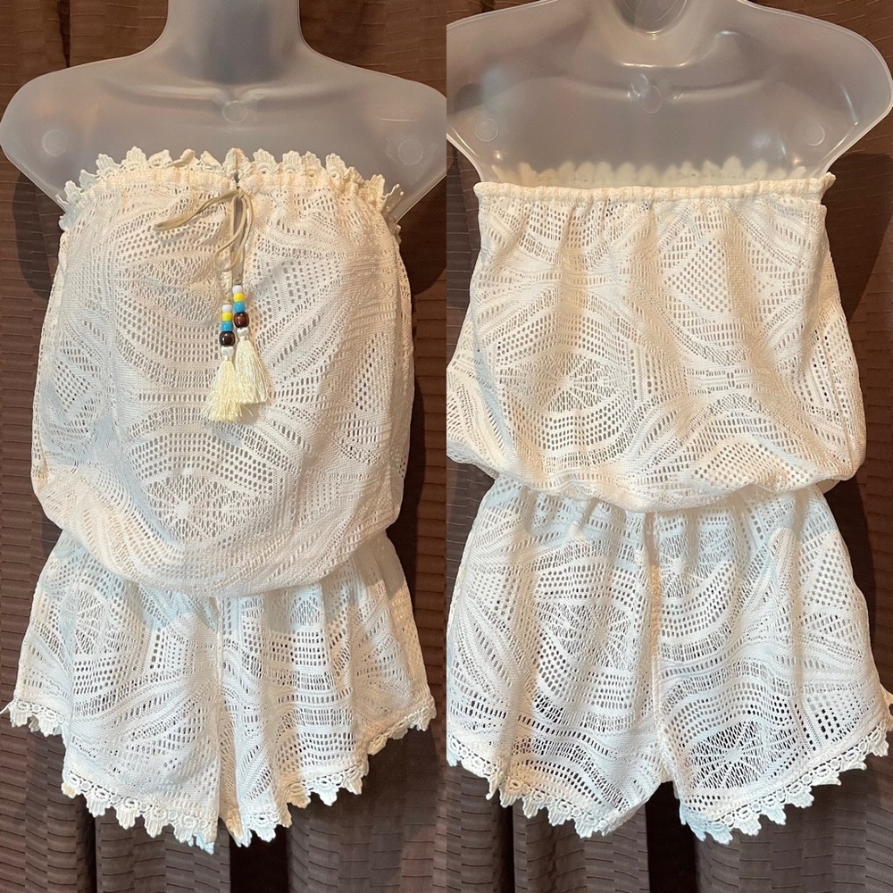 NWOT Strapless Crochet Romper Cover-Up